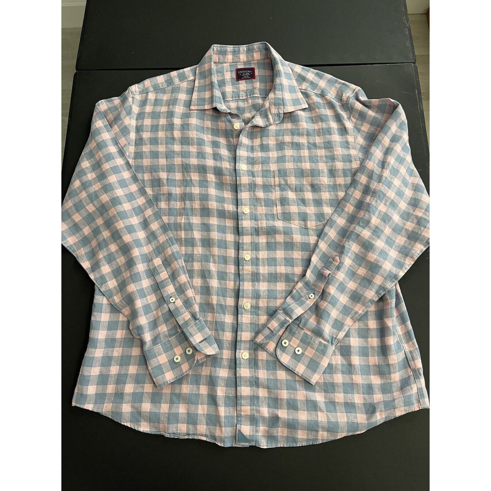 Untuckit Extra Large Adult Button Shirt 100% Linen Long Sleeve Plaid Mens